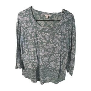 Lucky Brand Shirt Floral Paisley Green Blue Women's Size Medium Border Print Top